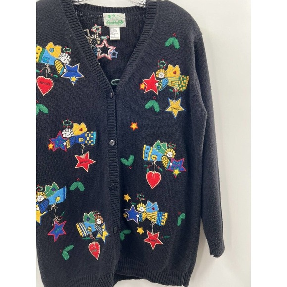 The Quacker Factory Women’s Long Sleeve Cotton/Ramie Black Appliquéd Cardigan S - Picture 5 of 7